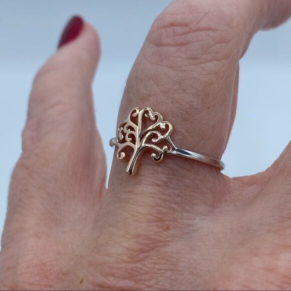 Tree Of Life Two-Tone Sterling Silver Ring Size 6,7,8 - Picture 4 of 7
